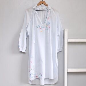 Natori Neiman Marcus Vintage Blue Floral Embroidery Midi Nightgown Size Small​